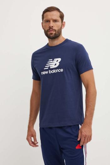 Bavlnené tričko New Balance Sport Essentials pánske, tmavomodrá farba, s potlačou, MT41502NNY