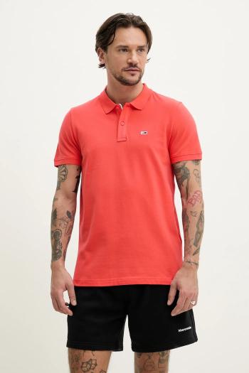 Bavlnené polo tričko Tommy Jeans pánske, oranžová farba, jednofarebné, DM0DM20676