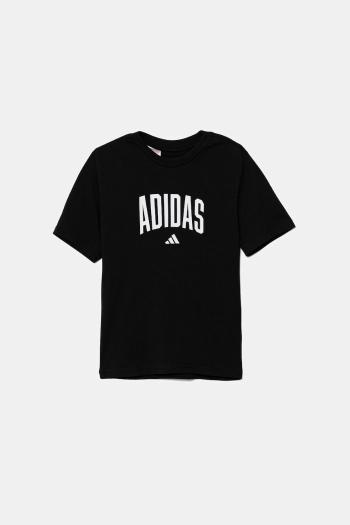 Detské bavlnené tričko adidas čierna farba, s potlačou, JV5192