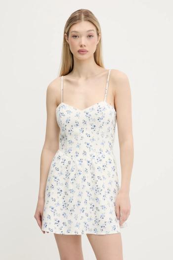 Ľanové šaty Hollister Co. béžová farba, mini, áčkový strih, KI359-5240