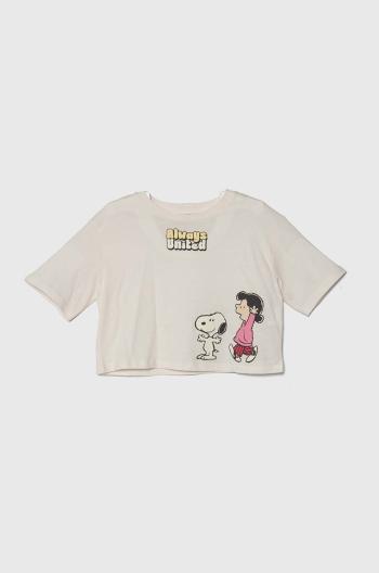Detské bavlnené tričko United Colors of Benetton X Peanuts béžová farba