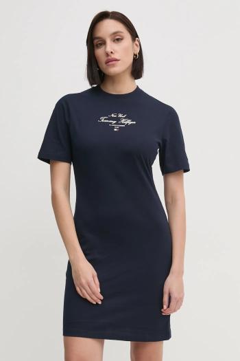 Bavlnené šaty Tommy Hilfiger tmavomodrá farba, mini, rovný strih, WW0WW43830