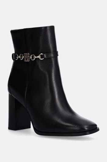 Kožené členkové topánky Tommy Hilfiger TH CHAIN HIGH HEEL BOOTIE dámske, čierna farba, na podpätku, FW0FW08241