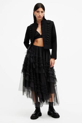 Sukňa AllSaints JEN čierna farba, midi, áčkový strih, W079RB