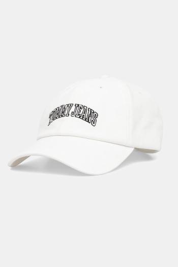 Bavlnená šiltovka Tommy Jeans biela farba, s nášivkou, AW0AW16992