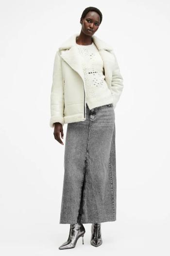 Rifľová sukňa AllSaints NOIR MAXI čierna farba, maxi, rovný strih, W023RB