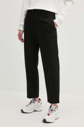 Nohavice Tommy Hilfiger dámske, čierna farba, cigaretový strih, vysoký pás, WW0WW42564