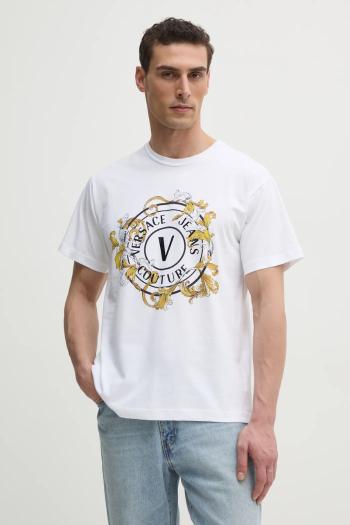 Bavlnené tričko Versace Jeans Couture pánske, biela farba, s potlačou, 78GAHC01 CJ01C