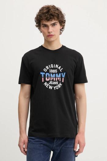 Bavlnené tričko Tommy Jeans pánske, čierna farba, s potlačou, DM0DM21913