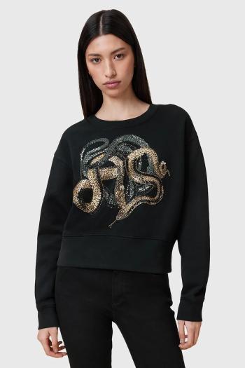 Mikina AllSaints SLITHA dámske, čierna farba, s nášivkou, W045JC