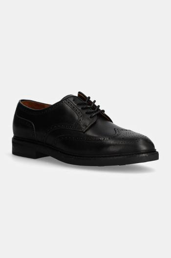 Kožené poltopánky Polo Ralph Lauren Asher Wgtip pánske, čierna farba, 803955640002