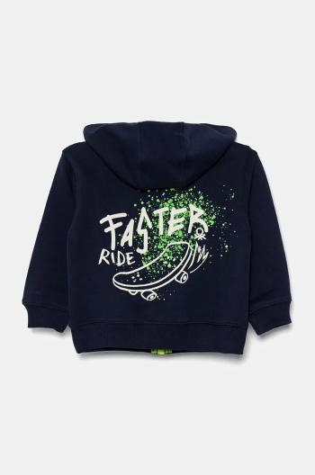Detská bavlnená mikina United Colors of Benetton tmavomodrá farba, s kapucňou, s potlačou, 3FWYG5039