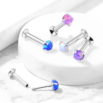 Zasúvací piercing do pery, brady a ucha z ocele 316L - syntetický opál v kotlíku, 6 mm - Farba: Biela