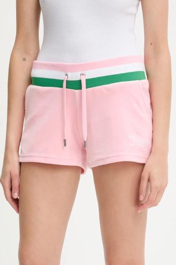 Šortky Juicy Couture VELOUR STRIPE BOOTY SHORT ružová farba, vzorované, vysoký pás, JCWHS225354