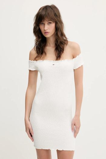 Šaty Tommy Jeans biela farba, mini, priliehavé, DW0DW20298