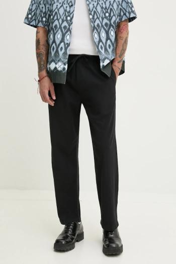 Nohavice s prímesou ľanu Hollister Co. pánske, čierna farba, strih chinos, KI330-5040