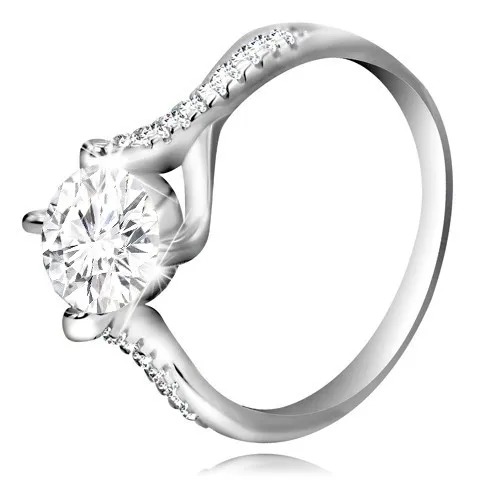 Zásnubný prsteň zo striebra 925 - číry okrúhly zirkón, prepletené ramená - Veľkosť: 54 mm