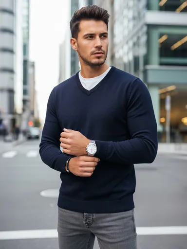 Granátový pánsky sveter s výstrihom do V WX2315