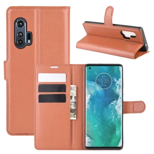 LITCHI Peňaženkový kryt Motorola Edge Plus hnedý