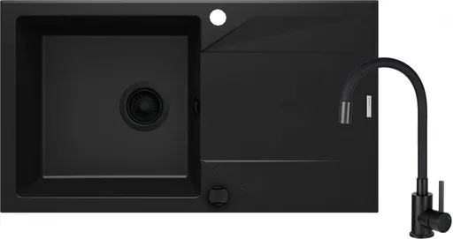 DEANTE DEANTE - Evora čierna - Granitový drez vrátane batérie, 1 - bowl s odkvapkávačom ZQJJN113