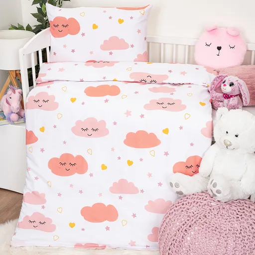 4Home Detské bavlnené obliečky do postieľky Pink Clouds, 100 x 135 cm, 40 x 60 cm