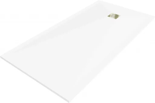 MEXEN/S - Stone+ obdĺžniková sprchová vanička 180 x 70, biela, mriežka zlatá 44107018-G