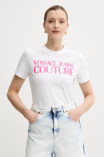 Bavlnené tričko Versace Jeans Couture dámske, biela farba, 78HAHE05 CJ00E