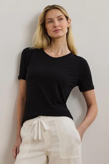 Ľanové tričko Lauren Ralph Lauren dámske, čierna farba, 200963871