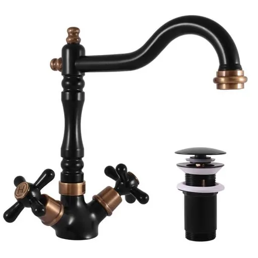 RAV SLEZÁK Morava umývadlová batéria s clic-clacom čierna / stará mosadz mk121.5/8cmatsm MK121.58CMATSM