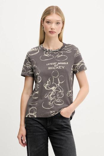 Bavlnené tričko Desigual MICKEY SKETCH dámske, šedá farba, 25WWTK03