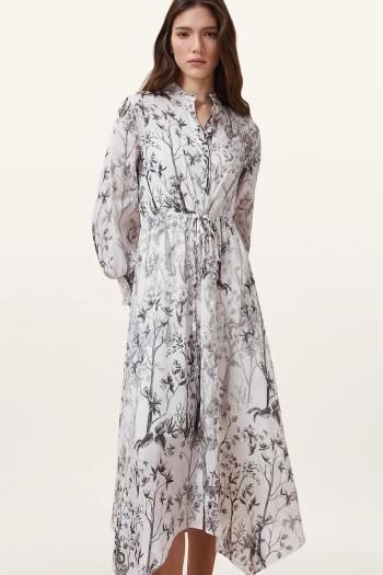 Ľanové šaty AllSaints SKYLAR MAXI biela farba, midi, rovný strih, W047DC