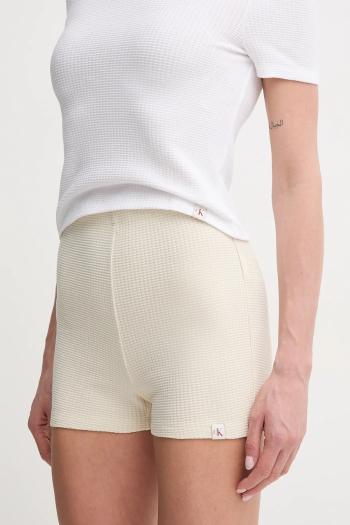 Šortky Calvin Klein Jeans dámske, béžová farba, jednofarebné, vysoký pás, J20J225409