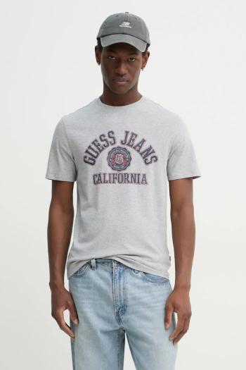 Bavlnené tričko Guess Jeans pánske, šedá farba, s potlačou, M5RI80 K8HM0