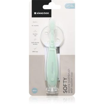 Kikkaboo Silicone Toothbrush with Silicone Cup Softy silikónová zubná kefka s prísavkou 6 m+ Mint 1 ks