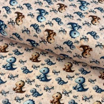 Dvojitá gázovina/mušelín Baby dino design A digital print
