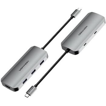 Vention USB-C to HDMI/USB-C 3.2 Gen 1/USB 3.0 × 3/PD Docking Station 0,15 m Gray Aluminum (TOFHB)