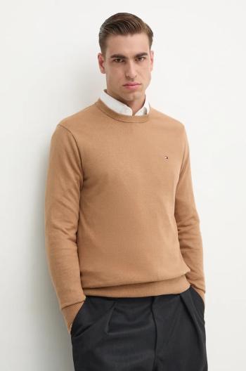 Sveter s prímesou kašmíru Tommy Hilfiger hnedá farba, tenký