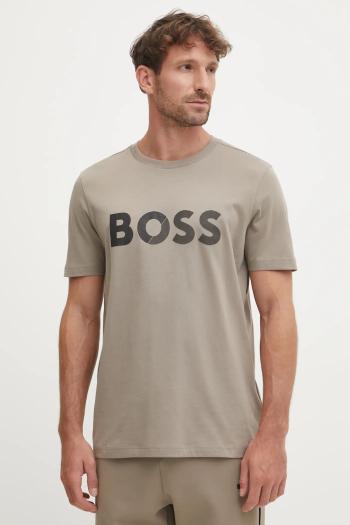 Bavlnené tričko BOSS Green pánske, béžová farba, s potlačou, 50530990