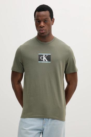 Bavlnené tričko Calvin Klein pánske, zelená farba, s potlačou, LV04RC854G