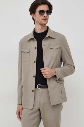Vlnená košeľa Michael Kors béžová farba, regular, s klasickým golierom