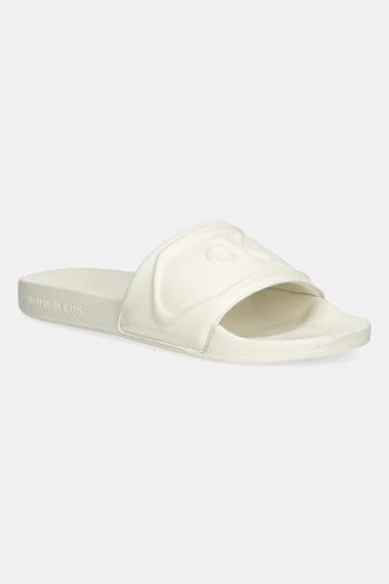 Šľapky Calvin Klein Jeans SLIDE PU HF MG béžová farba, YW0YW01879
