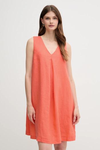 Ľanové šaty United Colors of Benetton oranžová farba, mini, áčkový strih, 4AGHDV0AX