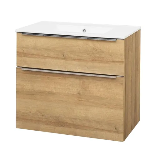 Mereo Mailo, kúpeľňová skrinka s keramickým umývadlom 81 cm, dub Riviera, chróm madlo CN521