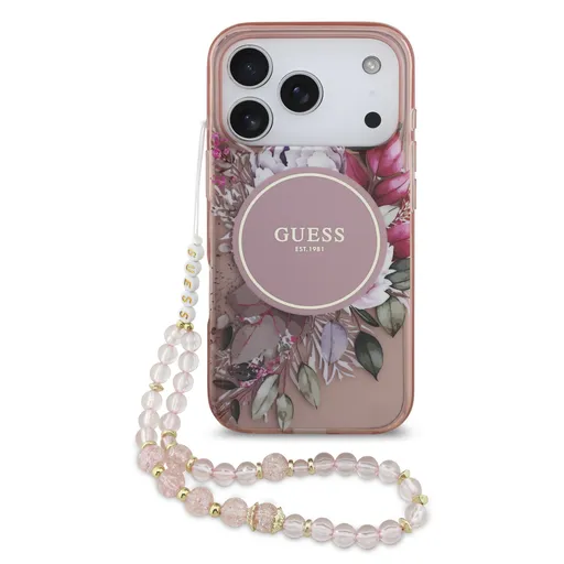 GUESS IML FLOWER STRAP Ochranný kryt Apple iPhone 17 Pro PINK