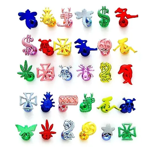 Sada 3 piercingov do jazyka anodizovaný titán - rôzne motívy a farby - Tvar hlavičky: Delfín, lebka, drak