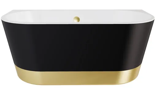BESCO - Voľne stojaca vaňa VICA NEW s pásom, sifón s prepadom - Farba - Čierna matná tmavá, Farba sifónu - Zlatá, Rozmer vane - 160 × 80 cm VANVIC160NMZN