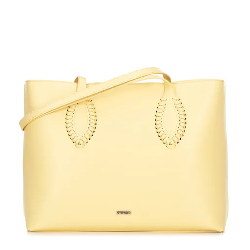 Dámska shopperka z ekologickej kože s pletenými akcentmi žltá 100-4Y-234-Y