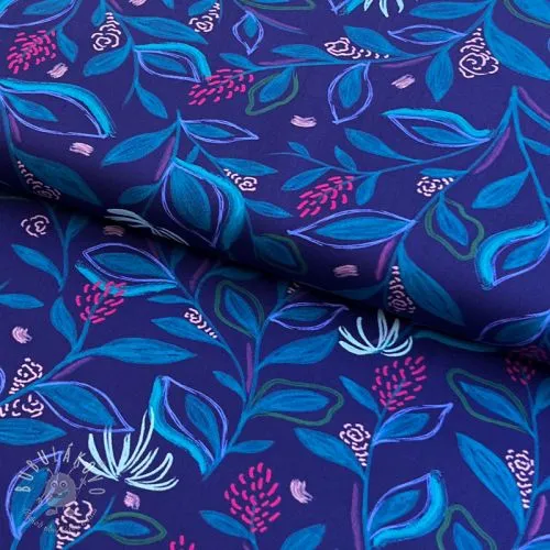 Bavlnená látka Leaves cobalt digital print