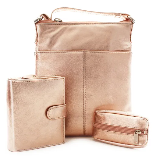 Zlatoružová sada dámskej kabelky, peňaženky a kľúčenky 412-3013-9769-2418-01