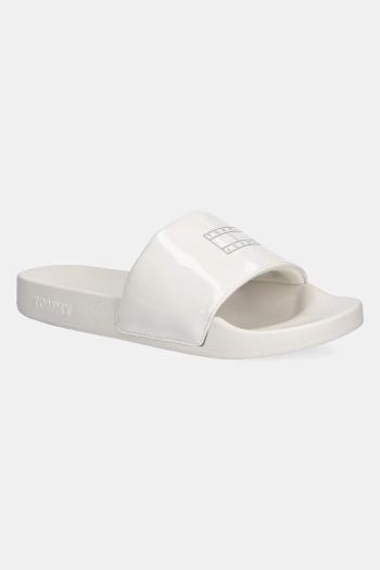 Šlapky Tommy Jeans FLAG POOL SLIDE PATENT béžová farba, EN0EN02901